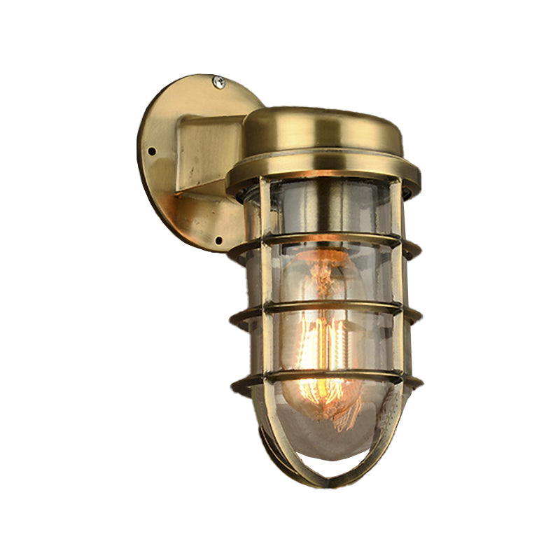 Coastal Caged Wall Lighting Fixture - Clear Glass Sconce Light for Kitchen - Brass/Copper/Chrome Finish