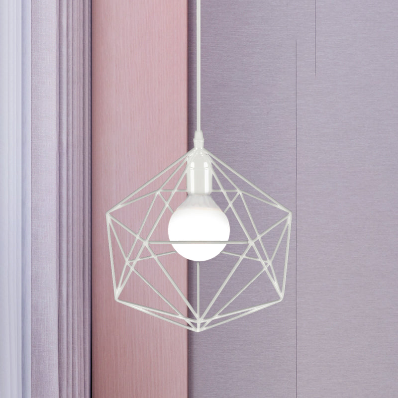 Geometric Metal Pendant Light - Industrial Living Room Hanging Light in Black/White - 3 Sizes Available