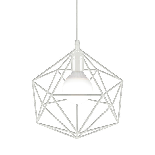 Geometric Metal Pendant Light - Industrial Living Room Hanging Light in Black/White - 3 Sizes Available