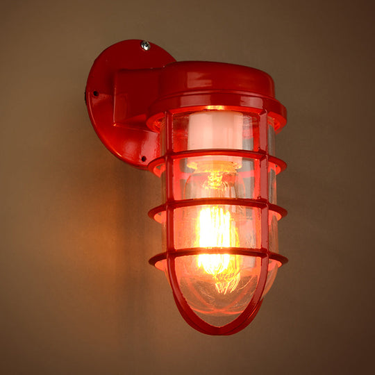 Coastal Red/Blue Metal Caged Wall Mounted Light Fixture with Clear Glass - Outdoor Lighting