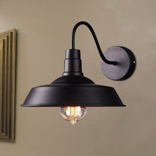 2-Pack Barn Metal Wall Lighting: Industrial Retro Kitchen Sconce Lamp in Black with Gooseneck Arm