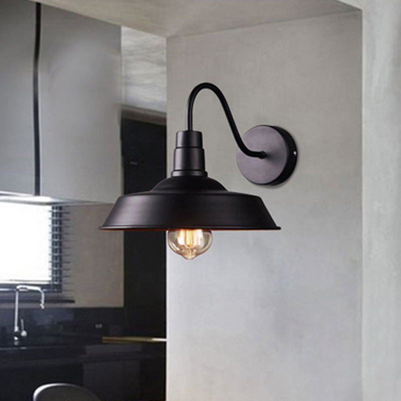 2-Pack Barn Metal Wall Lighting: Industrial Retro Kitchen Sconce Lamp in Black with Gooseneck Arm