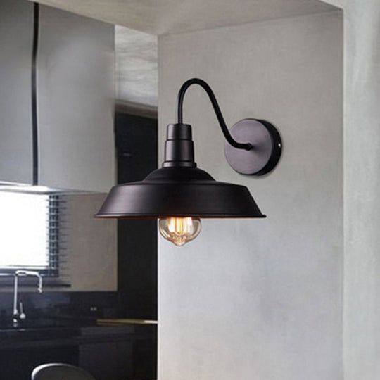 2-Pack Barn Metal Wall Lighting: Industrial Retro Kitchen Sconce Lamp in Black with Gooseneck Arm