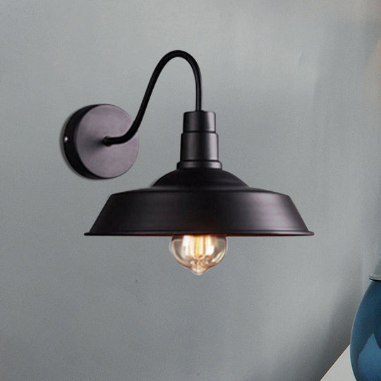2-Pack Barn Metal Wall Lighting: Industrial Retro Kitchen Sconce Lamp in Black with Gooseneck Arm