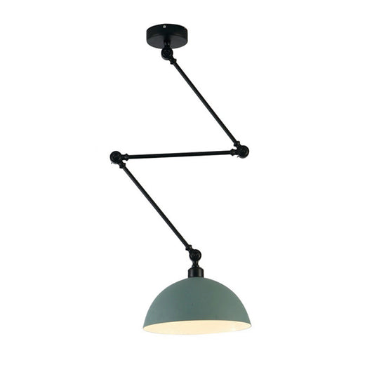Industrial Style Metal Kitchen Pendant Lamp - Domed, Green/Yellow 1-Light Suspension with Extendable Arm