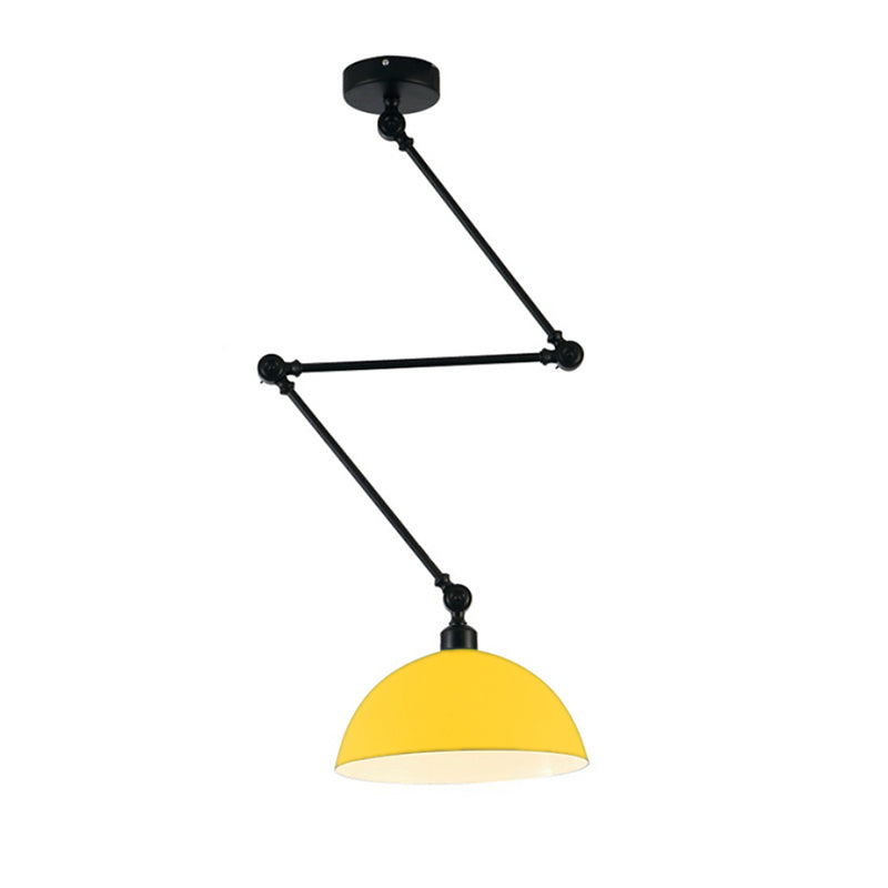 Industrial Style Metal Kitchen Pendant Lamp - Domed, Green/Yellow 1-Light Suspension with Extendable Arm