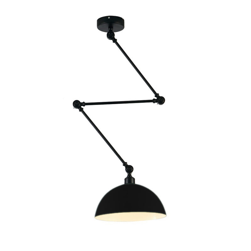Industrial Style Metal Kitchen Pendant Lamp - Domed, Green/Yellow 1-Light Suspension with Extendable Arm