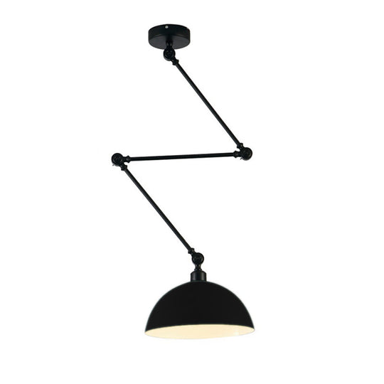 Industrial Style Metal Kitchen Pendant Lamp - Domed, Green/Yellow 1-Light Suspension with Extendable Arm