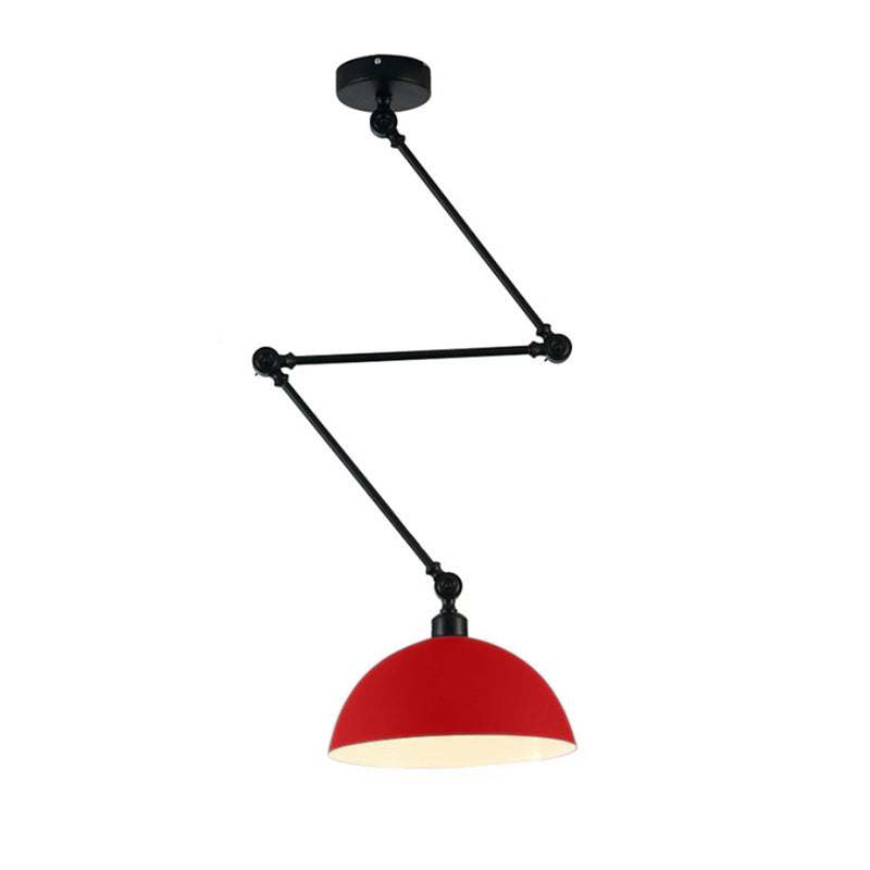 Industrial Style Metal Kitchen Pendant Lamp - Domed, Green/Yellow 1-Light Suspension with Extendable Arm