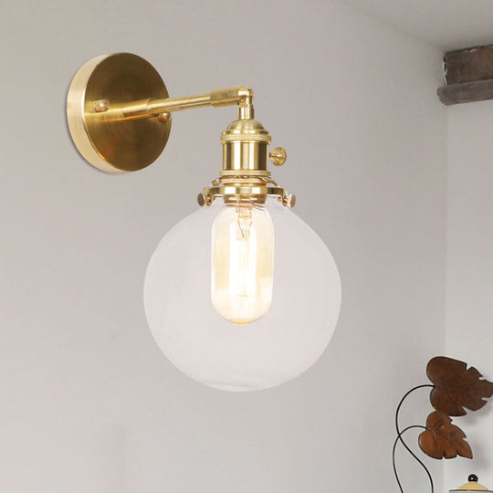 Sleek Spherical Wall Sconce with Clear Glass Shade - Industrial Porch Wall Lamp