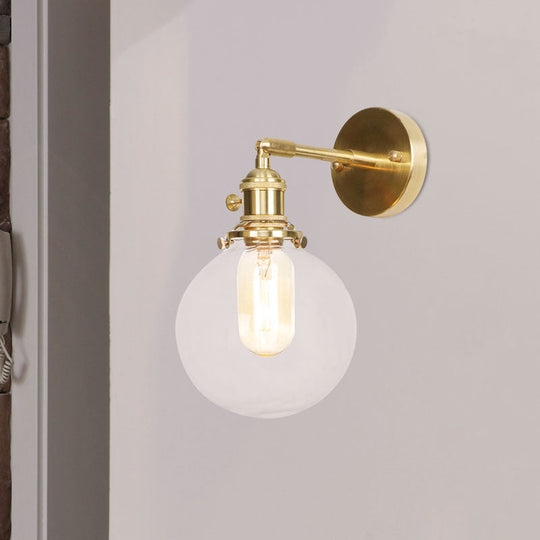 Sleek Spherical Wall Sconce with Clear Glass Shade - Industrial Porch Wall Lamp