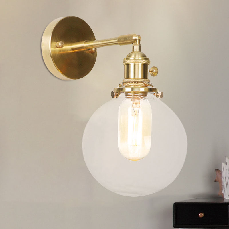 Sleek Spherical Wall Sconce with Clear Glass Shade - Industrial Porch Wall Lamp