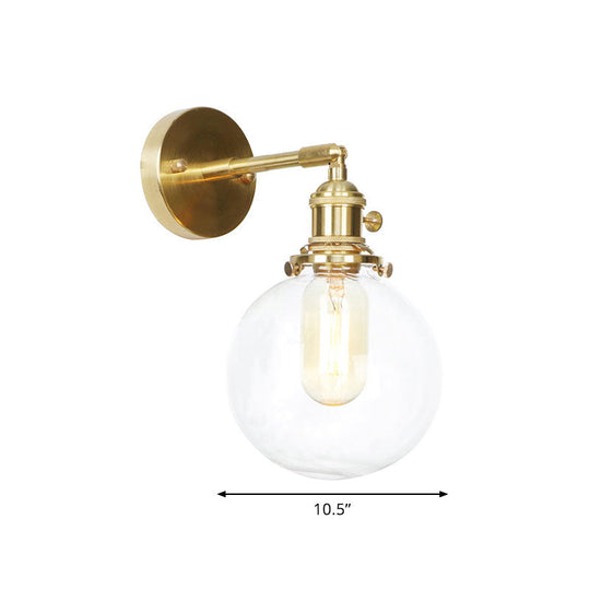Sleek Spherical Wall Sconce with Clear Glass Shade - Industrial Porch Wall Lamp