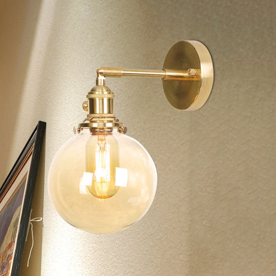 Retro Style Amber Glass Ball Wall Sconce - Outdoor 1 Light Fixture