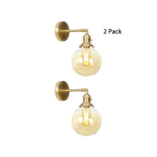 Retro Style Amber Glass Ball Wall Sconce - Outdoor 1 Light Fixture