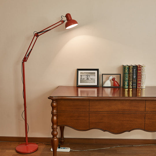 Modern Metallic Dome Shade Task Floor Lamp: Adjustable 1-Head Black/White Lighting for Living Room