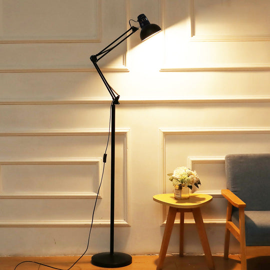 Modern Metallic Dome Shade Task Floor Lamp: Adjustable 1-Head Black/White Lighting for Living Room