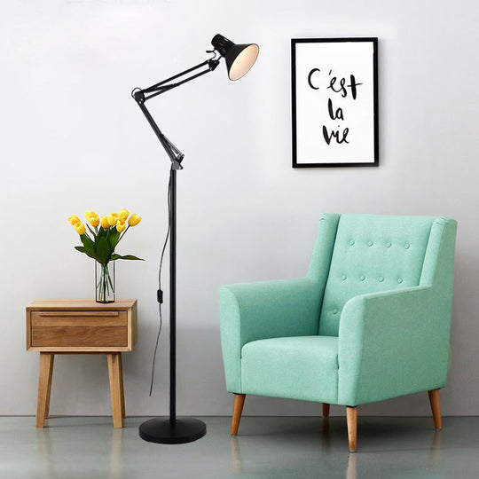 Modern Metallic Dome Shade Task Floor Lamp: Adjustable 1-Head Black/White Lighting for Living Room