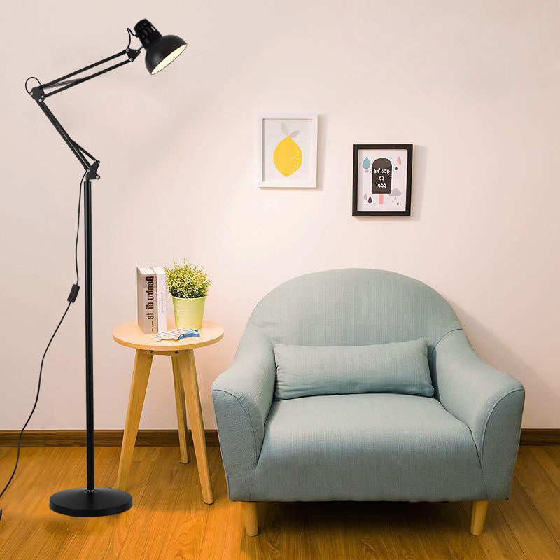 Modern Metallic Dome Shade Task Floor Lamp: Adjustable 1-Head Black/White Lighting for Living Room