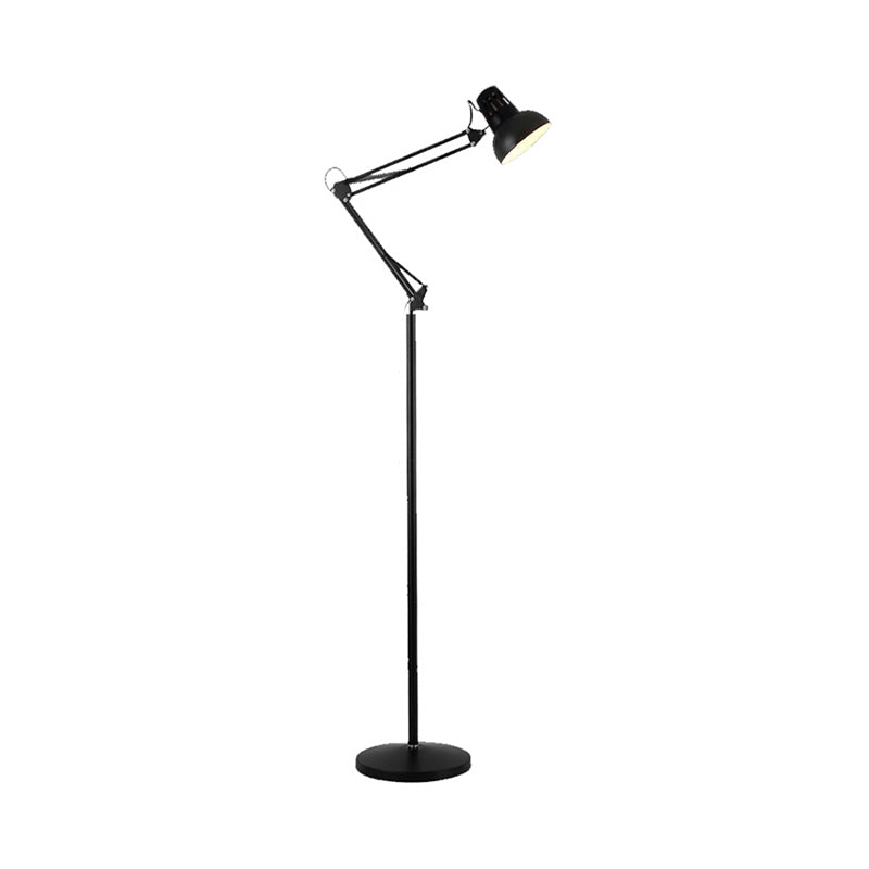 Modern Metallic Dome Shade Task Floor Lamp: Adjustable 1-Head Black/White Lighting for Living Room