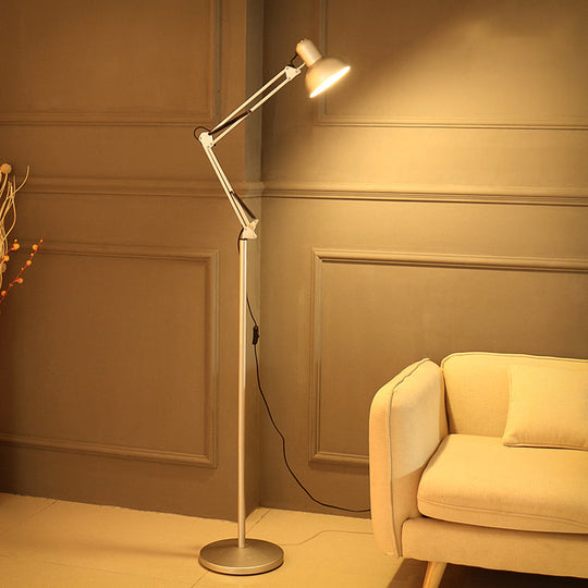 Modern Metallic Dome Shade Task Floor Lamp: Adjustable 1-Head Black/White Lighting for Living Room