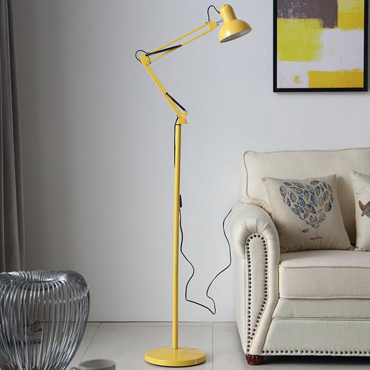 Modern Metallic Dome Shade Task Floor Lamp: Adjustable 1-Head Black/White Lighting for Living Room