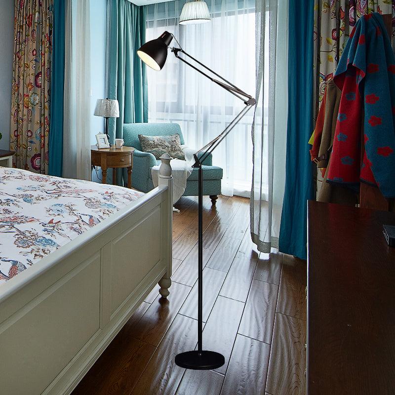 Modern Black/Silver Metallic Dome Shade Floor Lamp for Living Room with 1 Head