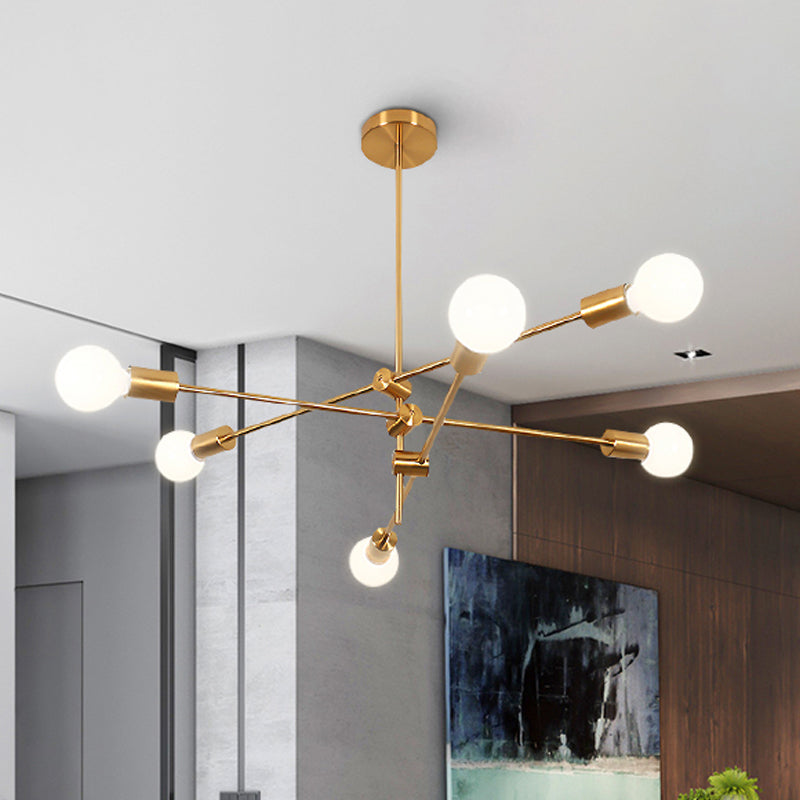 Modern Sputnik Chandelier - Metallic 6-Light Living Room Pendant Lamp, Black/Gold