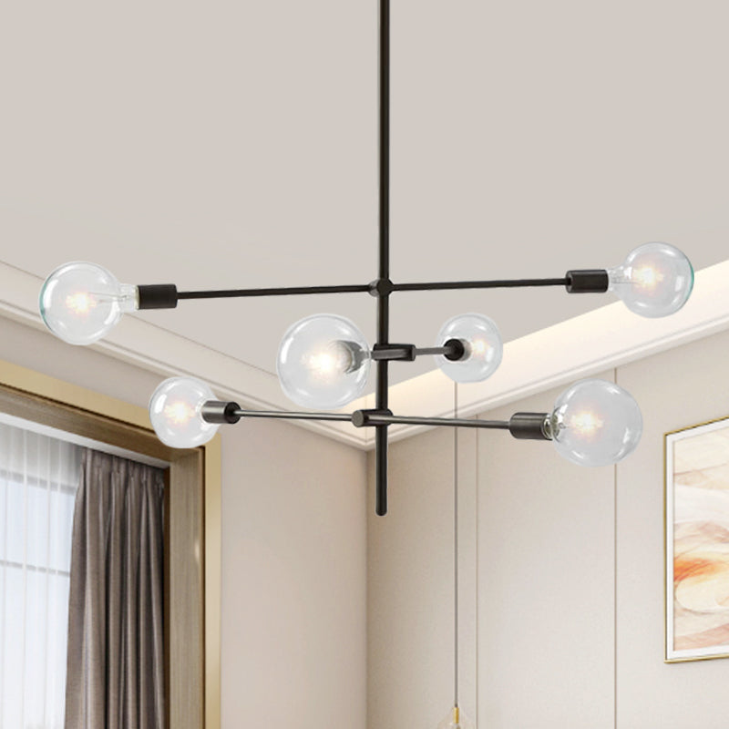 Modern Sputnik Chandelier - Metallic 6-Light Living Room Pendant Lamp, Black/Gold