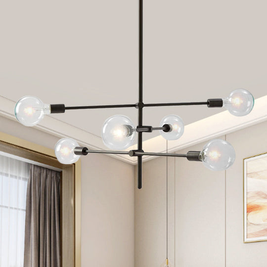 Modern Sputnik Chandelier - Metallic 6-Light Living Room Pendant Lamp, Black/Gold