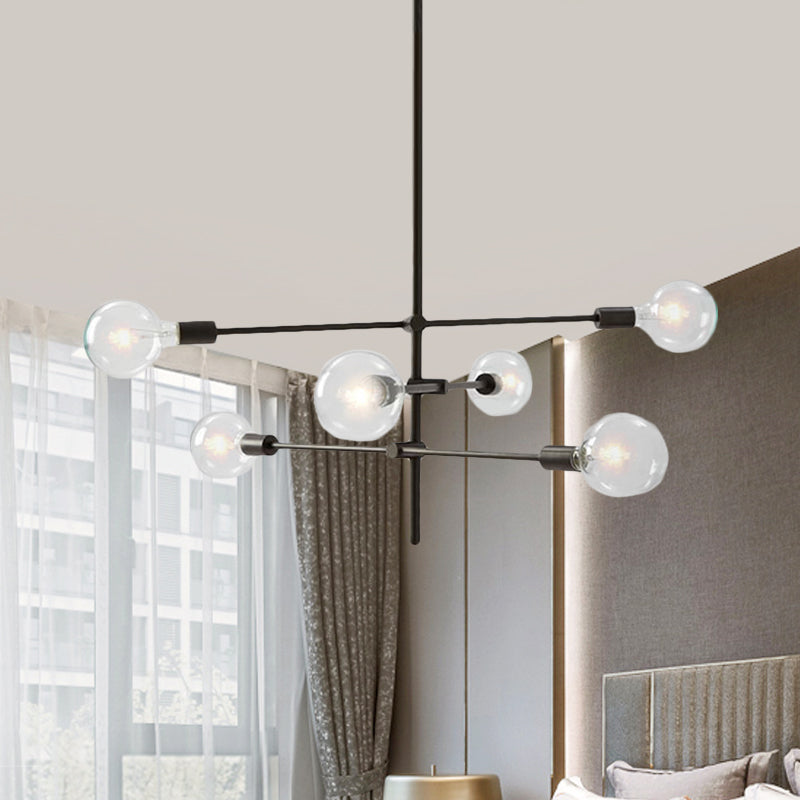 Modern Sputnik Chandelier - Metallic 6-Light Living Room Pendant Lamp, Black/Gold