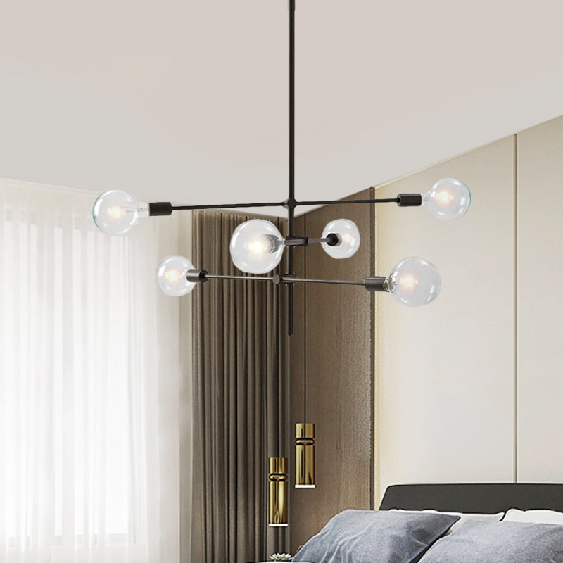 Modern Sputnik Chandelier - Metallic 6-Light Living Room Pendant Lamp, Black/Gold
