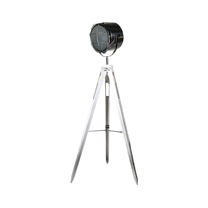 Industrial Loft Tripod Floor Lamp - Studio Spotlight Design - Metal and Wood - Black/White