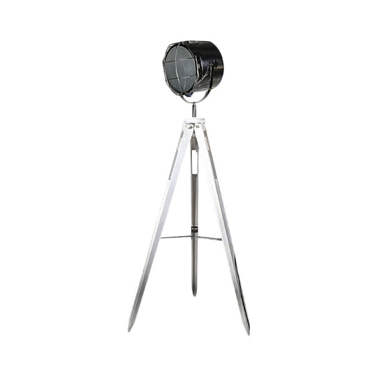 Industrial Loft Tripod Floor Lamp - Studio Spotlight Design - Metal and Wood - Black/White