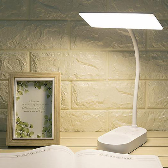 Modern White LED Desk Lamp - Simple, Rectangular Panel Shade for Bedside Reading