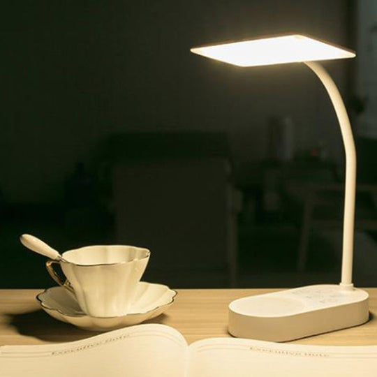 Modern White LED Desk Lamp - Simple, Rectangular Panel Shade for Bedside Reading