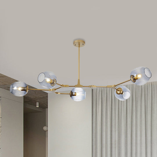 Modern Black/Gold Branch Chandelier Lamp - 5/6 Lights, Smoke Gray/Tan Glass - Dining Room Lighting