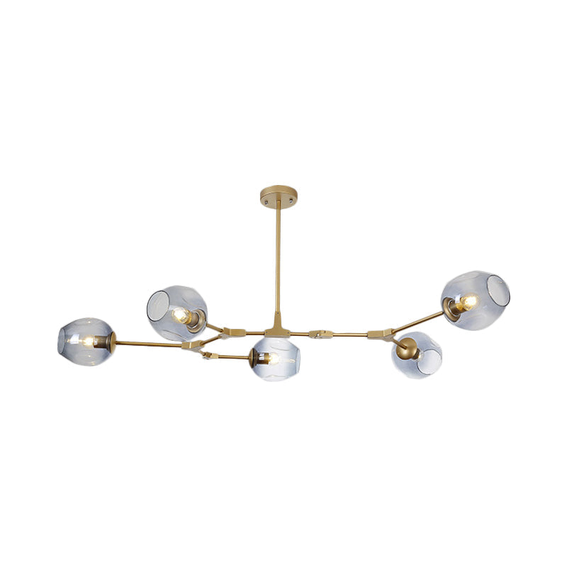 Modern Black/Gold Branch Chandelier Lamp - 5/6 Lights, Smoke Gray/Tan Glass - Dining Room Lighting