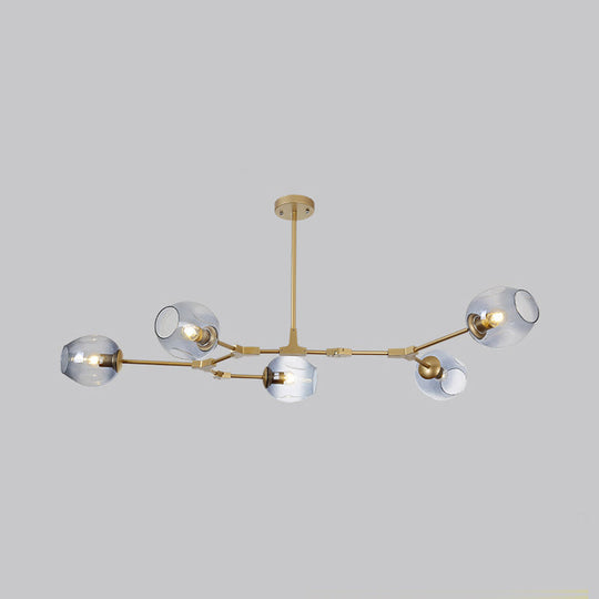 Modern Black/Gold Branch Chandelier Lamp - 5/6 Lights, Smoke Gray/Tan Glass - Dining Room Lighting