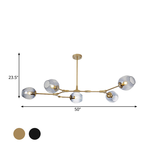 Modern Black/Gold Branch Chandelier Lamp - 5/6 Lights, Smoke Gray/Tan Glass - Dining Room Lighting