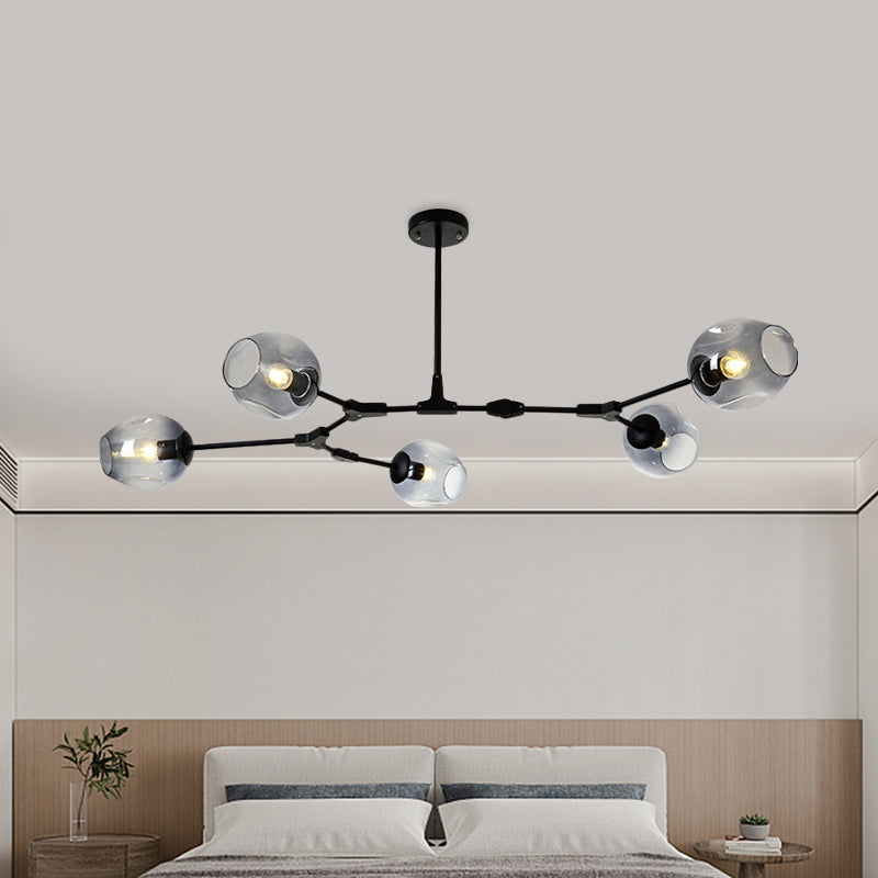 Modern Black/Gold Branch Chandelier Lamp - 5/6 Lights, Smoke Gray/Tan Glass - Dining Room Lighting