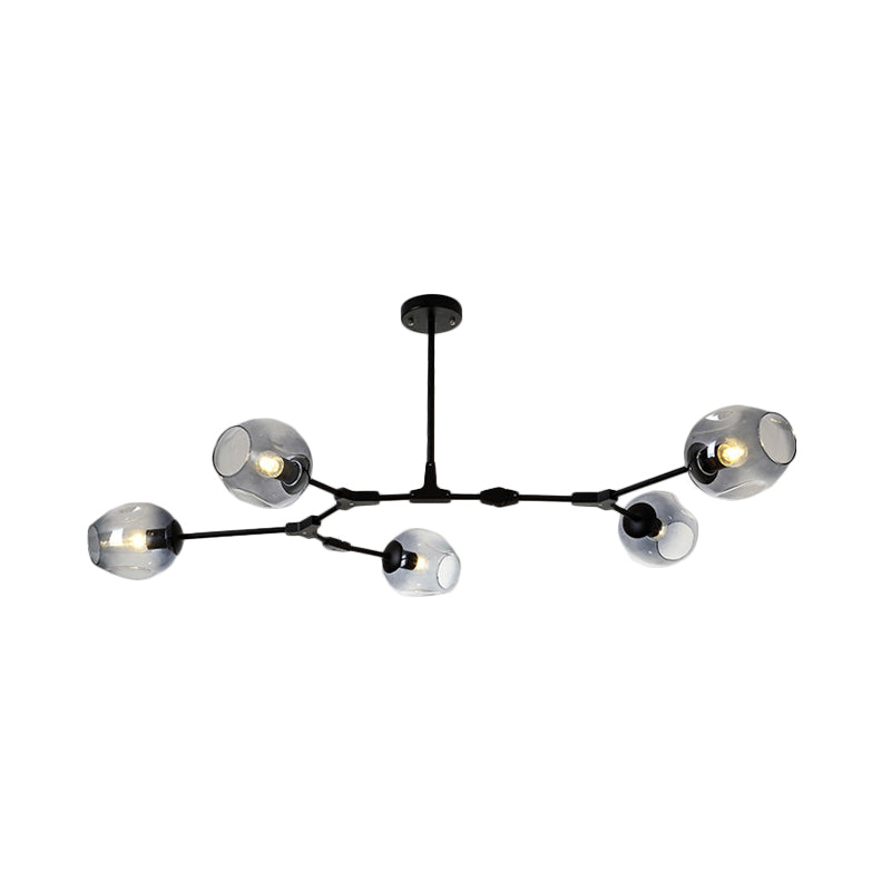 Modern Black/Gold Branch Chandelier Lamp - 5/6 Lights, Smoke Gray/Tan Glass - Dining Room Lighting
