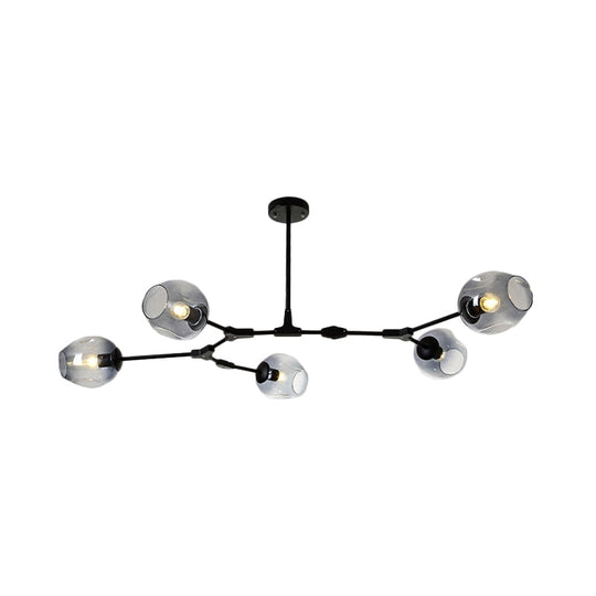 Modern Black/Gold Branch Chandelier Lamp - 5/6 Lights, Smoke Gray/Tan Glass - Dining Room Lighting