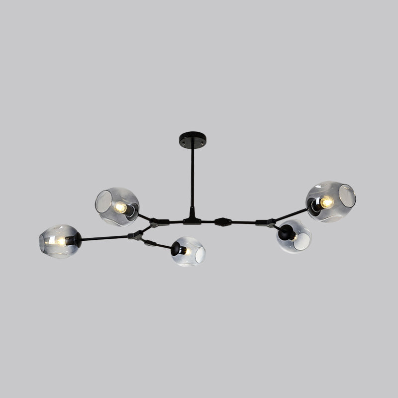 Modern Black/Gold Branch Chandelier Lamp - 5/6 Lights, Smoke Gray/Tan Glass - Dining Room Lighting