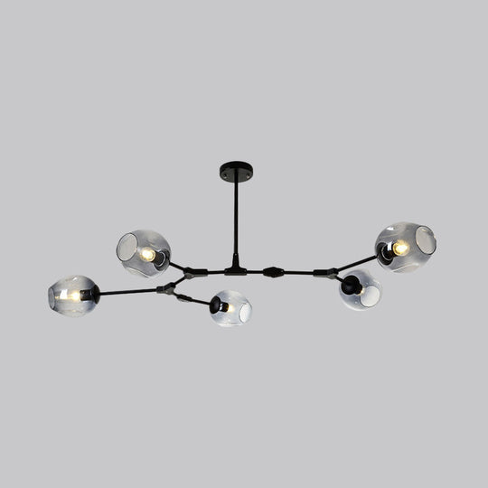Modern Black/Gold Branch Chandelier Lamp - 5/6 Lights, Smoke Gray/Tan Glass - Dining Room Lighting