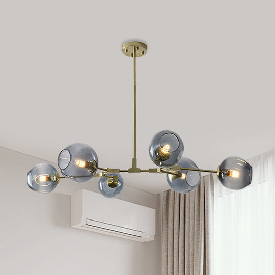 Modern Black/Gold Branch Chandelier Lamp - 5/6 Lights, Smoke Gray/Tan Glass - Dining Room Lighting