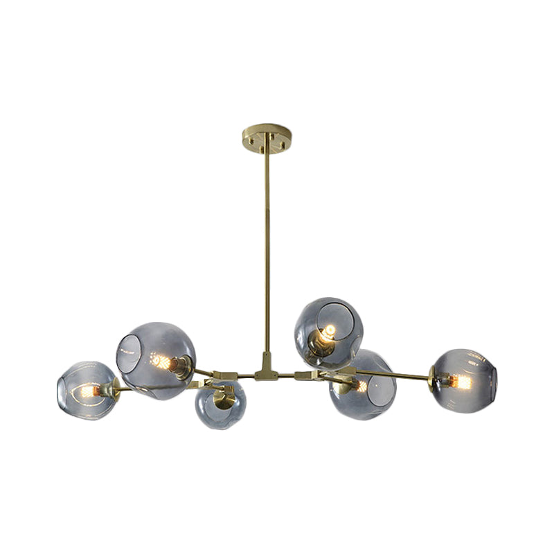 Modern Black/Gold Branch Chandelier Lamp - 5/6 Lights, Smoke Gray/Tan Glass - Dining Room Lighting