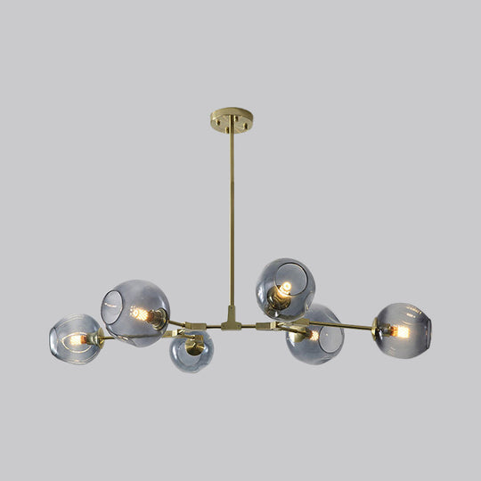 Modern Black/Gold Branch Chandelier Lamp - 5/6 Lights, Smoke Gray/Tan Glass - Dining Room Lighting