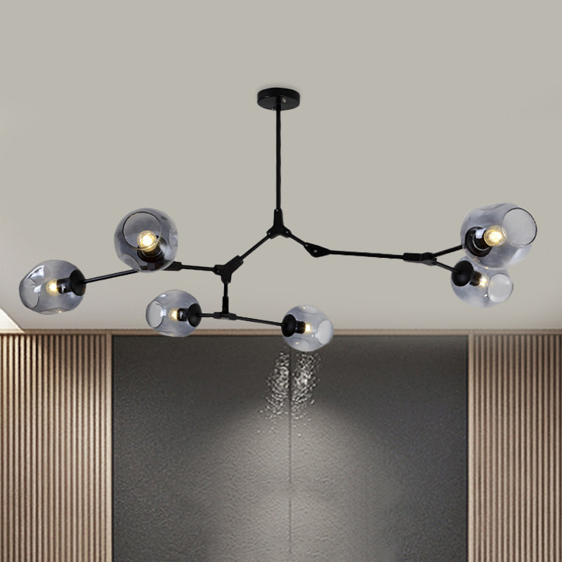 Modern Black/Gold Branch Chandelier Lamp - 5/6 Lights, Smoke Gray/Tan Glass - Dining Room Lighting