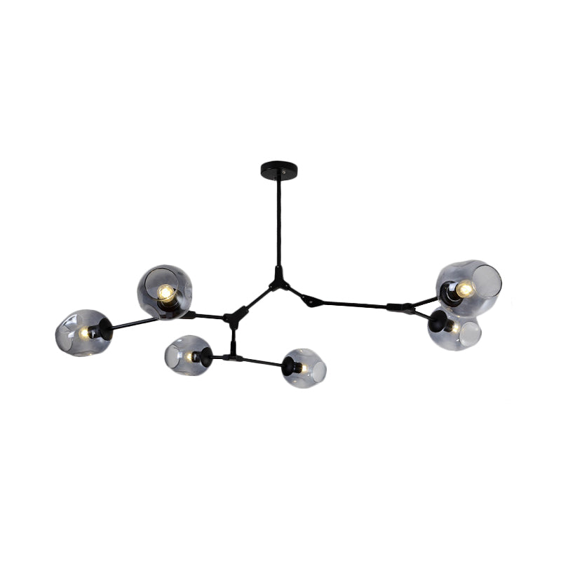Modern Black/Gold Branch Chandelier Lamp - 5/6 Lights, Smoke Gray/Tan Glass - Dining Room Lighting